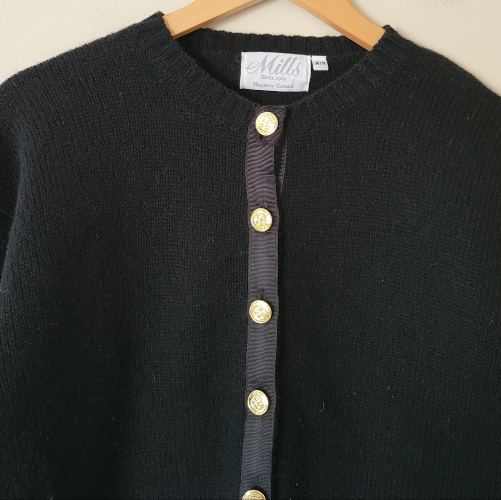 Vintage Wool Women's Black Knit Cardigan Sweater Gold Button Classic Size M - Picture 3 of 9